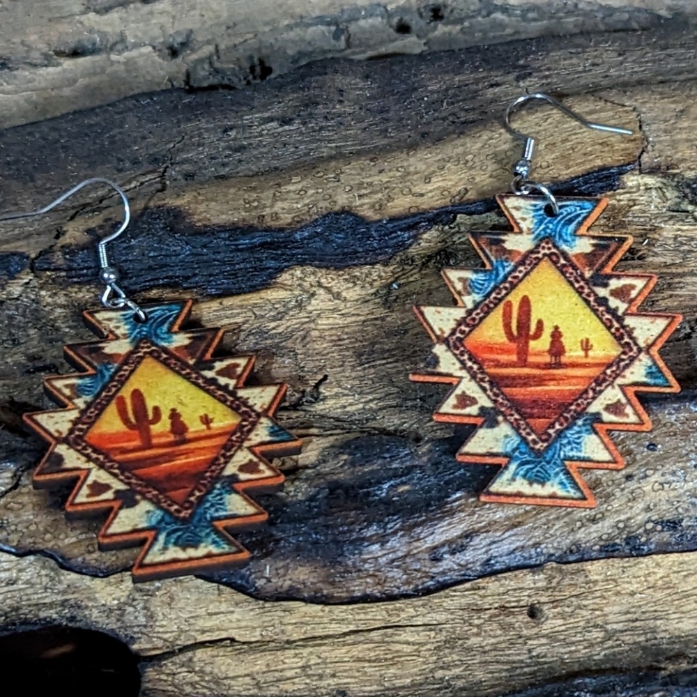 NWT wooden Western earrings